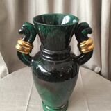 Vase in light green and dark ceramic and golden years 1950