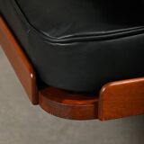 Scandinavian Daybed in Teak and Black Leather attributed to Horsens Møbelfa