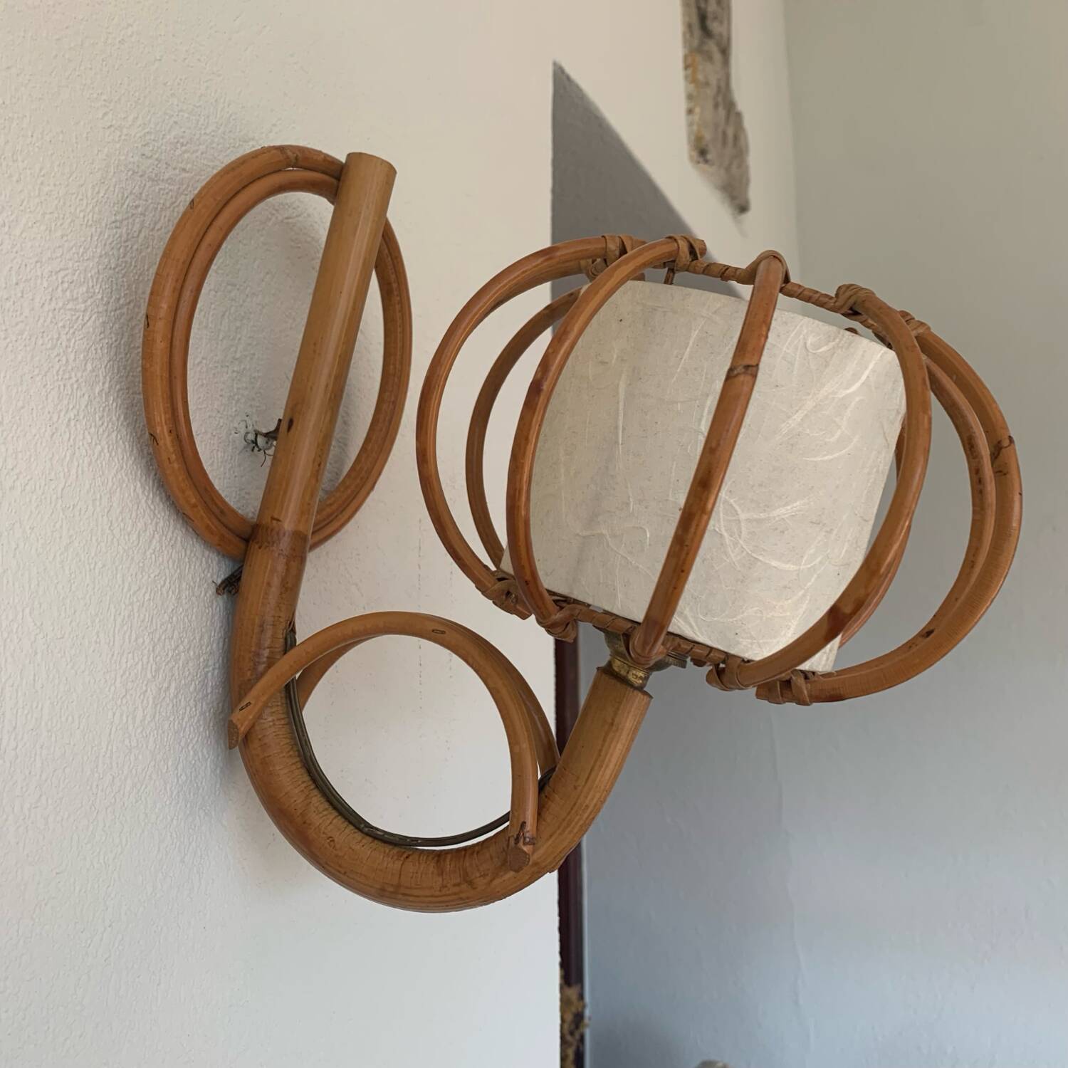 ▪️Lot Suspension And Wall Lamp Wicker Louis Sognot 50-60's Bohemian Chic Vintage