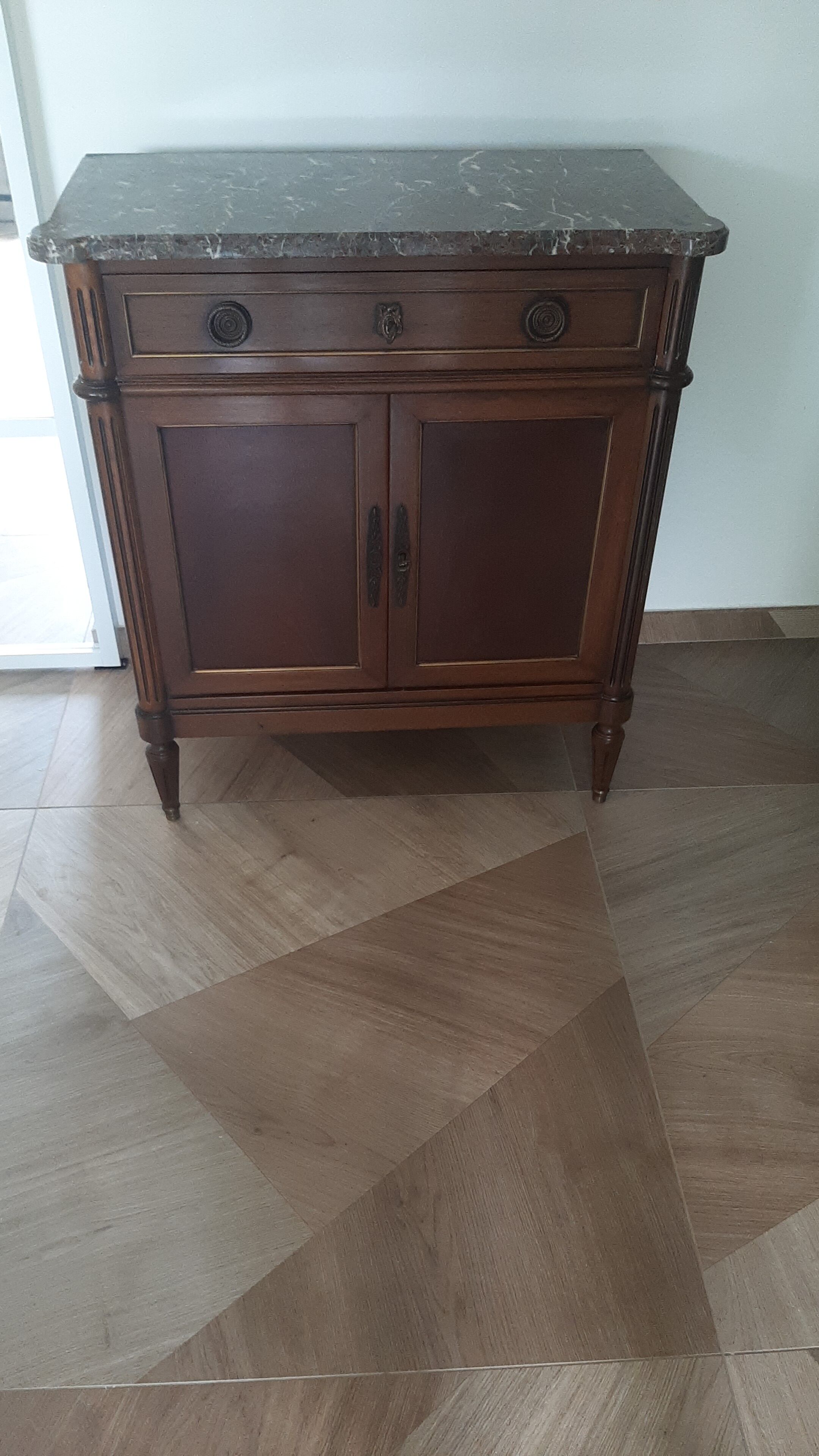 vintage - Small style chest of drawers - Louis XVI marble top with 1 drawer and 2 doors