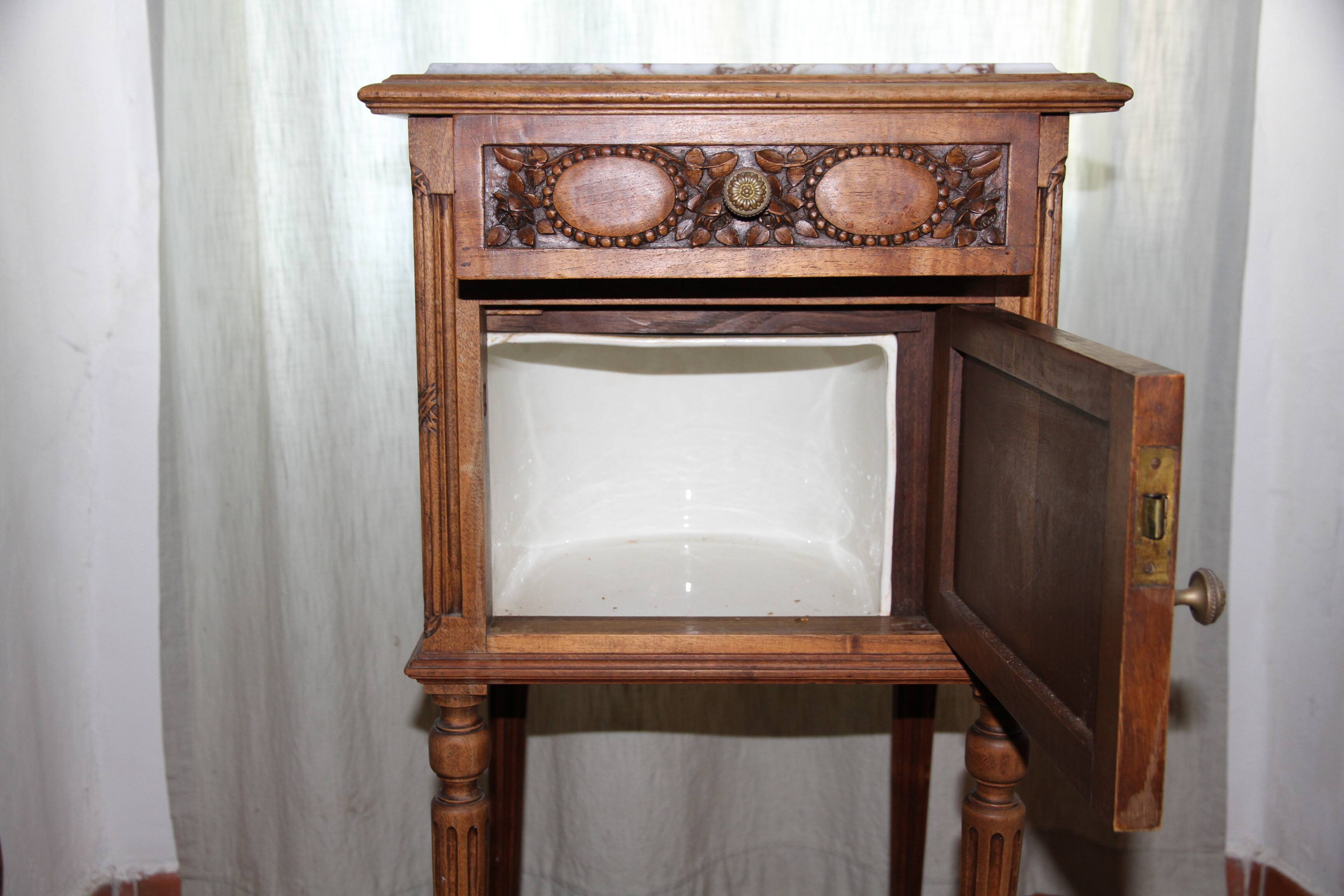 Wooden and marble bedside table