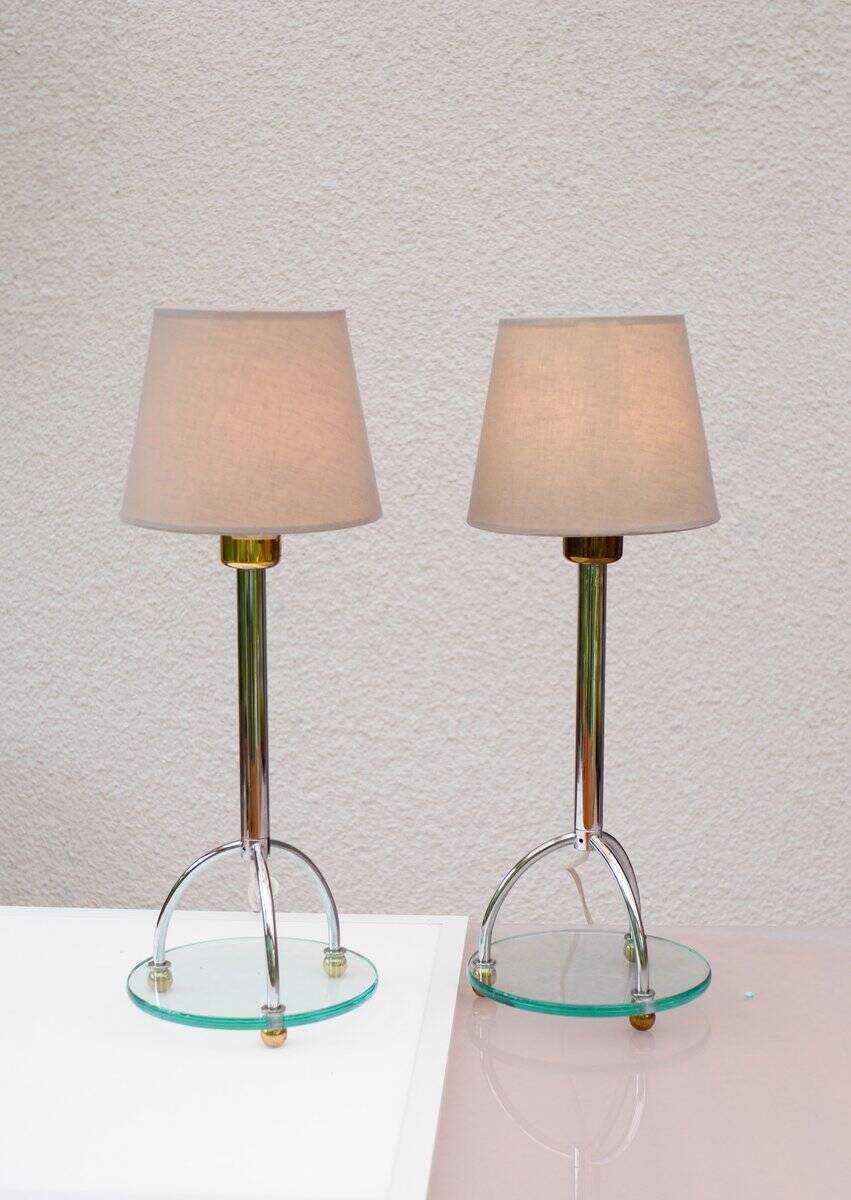 Lampes de table Skymning Art Déco scandinave minimalistes en chrome et verre par Ehlén Johansson, ensemble de 2