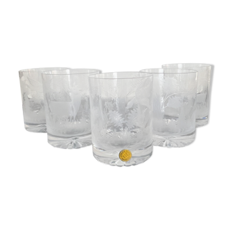 Set of 5 chiseled crystal whiskey glasses