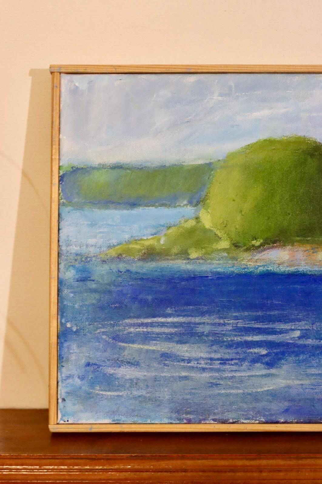 Original Swedish oil on canvas from the mid-century "Coast" vintage and framed.