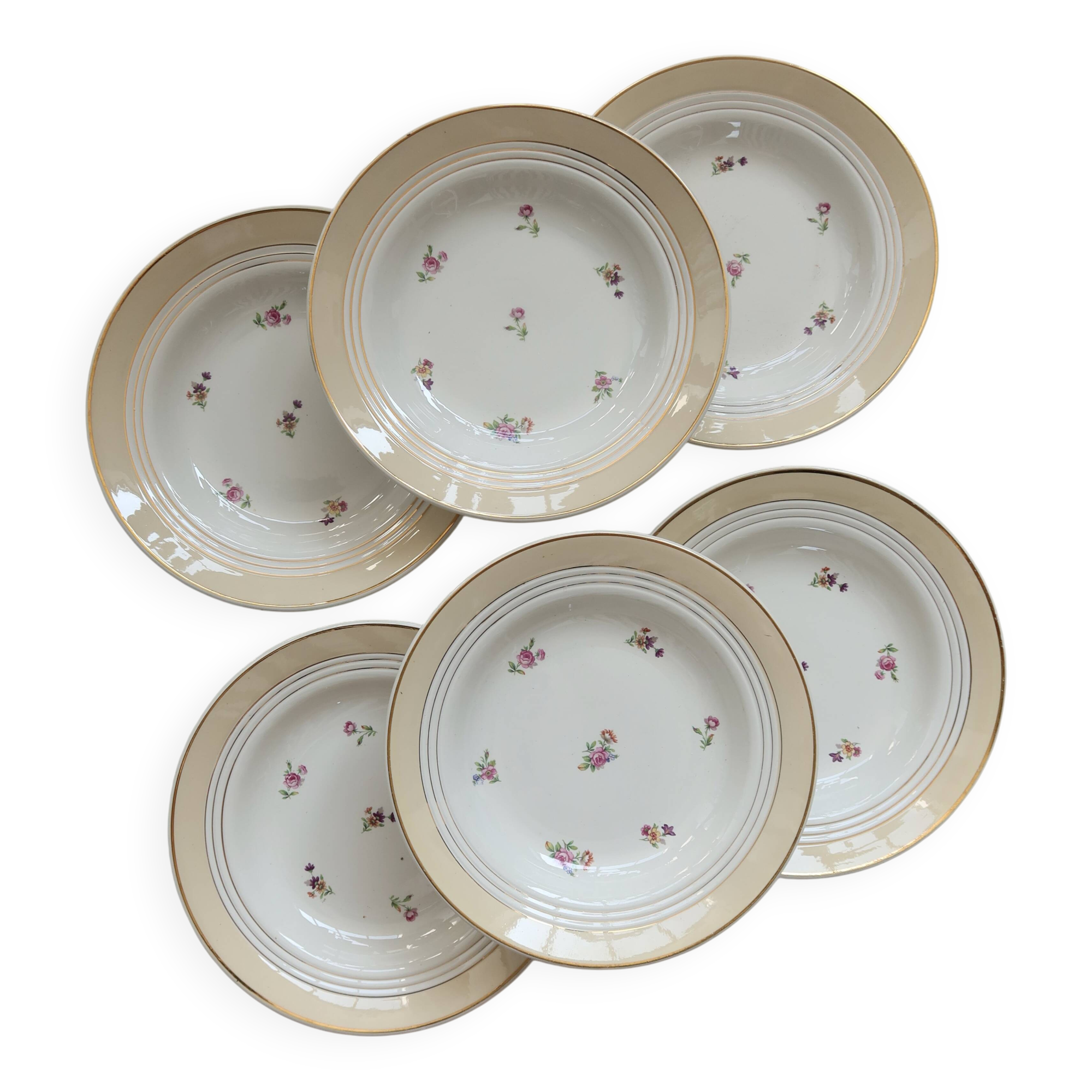 6 vintage Céranord France “Cheverny” soup plates - Floral pattern