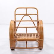 Vintage set of bamboo lounge armchairs and sofa with coffee table Paul Frankl, 1960s