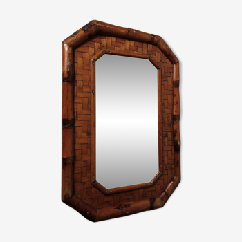 Miroir octogonal rotin bambou vintage 56x38cm