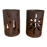 Pair of wrought iron garden tealight holders