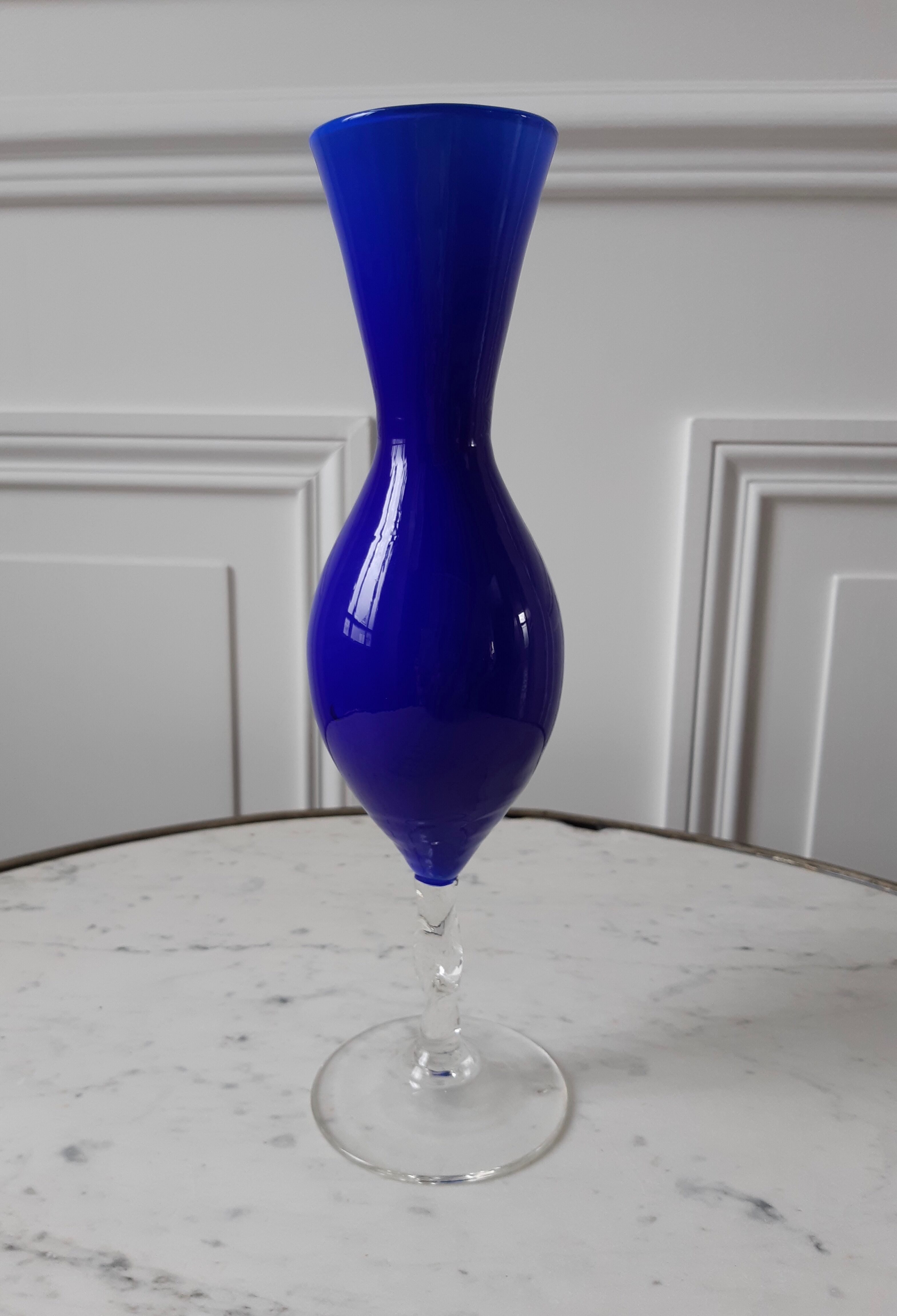 Vase in blue opaline 50s