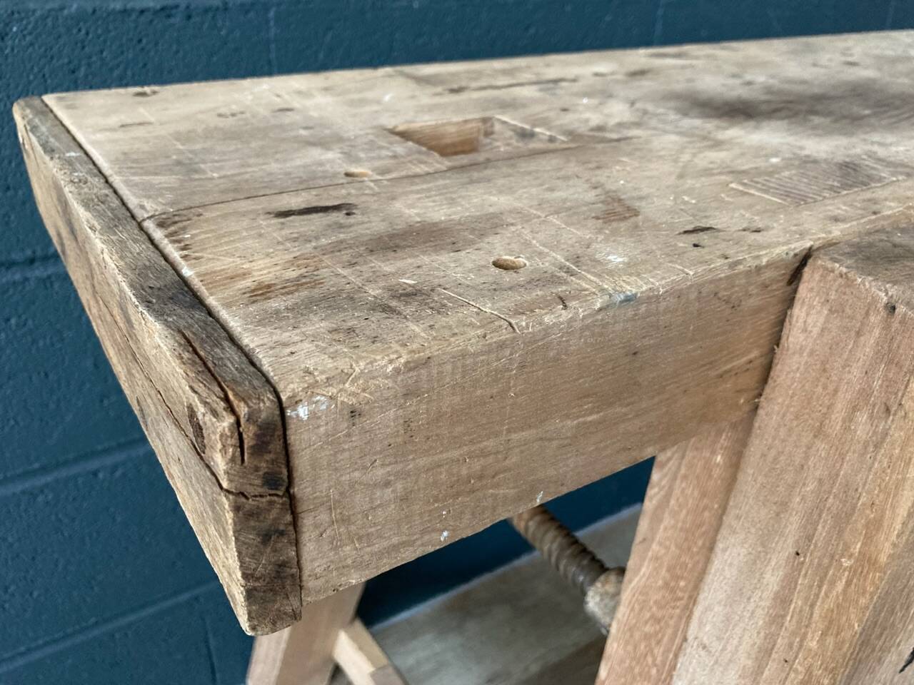 Old workbench with inclined legs