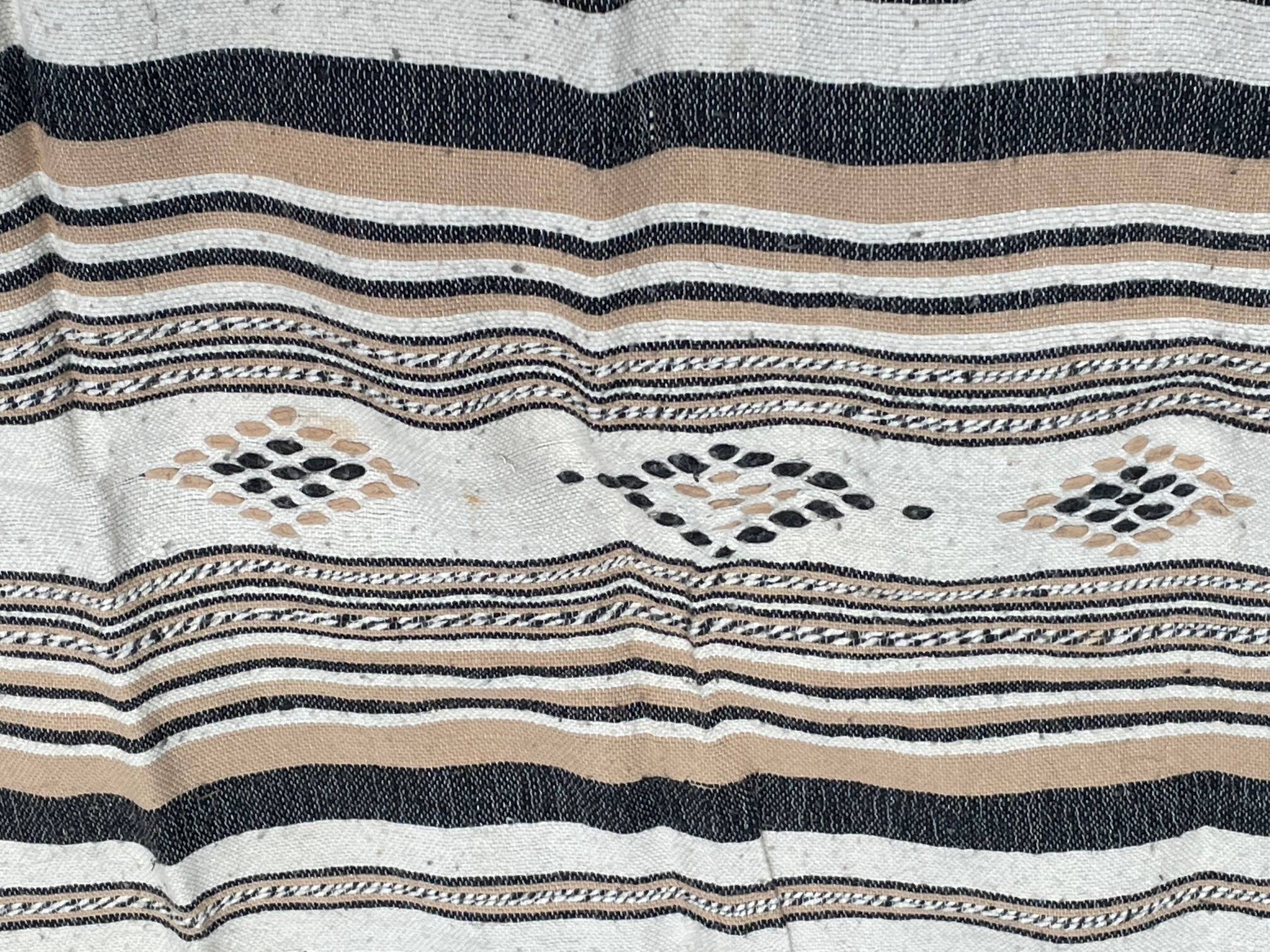 Algerian striped wool blanket or sofa cover with central motif