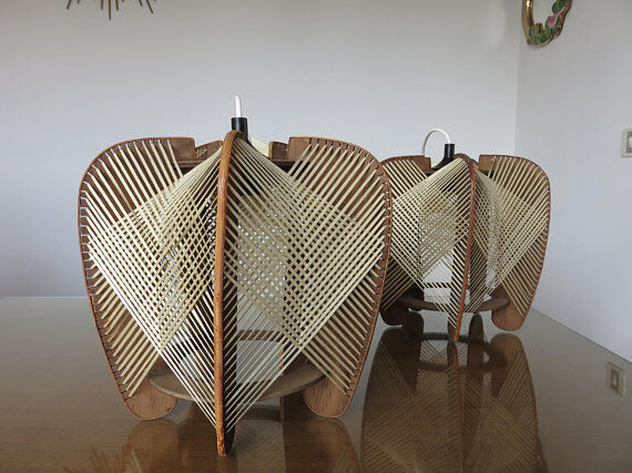 Pair of Scandinavian wire and wood 60s 70s suspensions