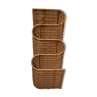 Wicker wall-mounted newspaper holder, France 1960's