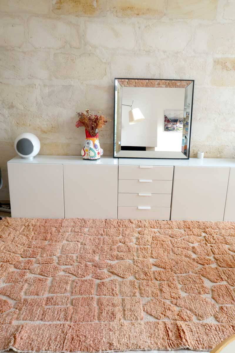 Large Berber rug Beni Ouarain ochre mottled wool
