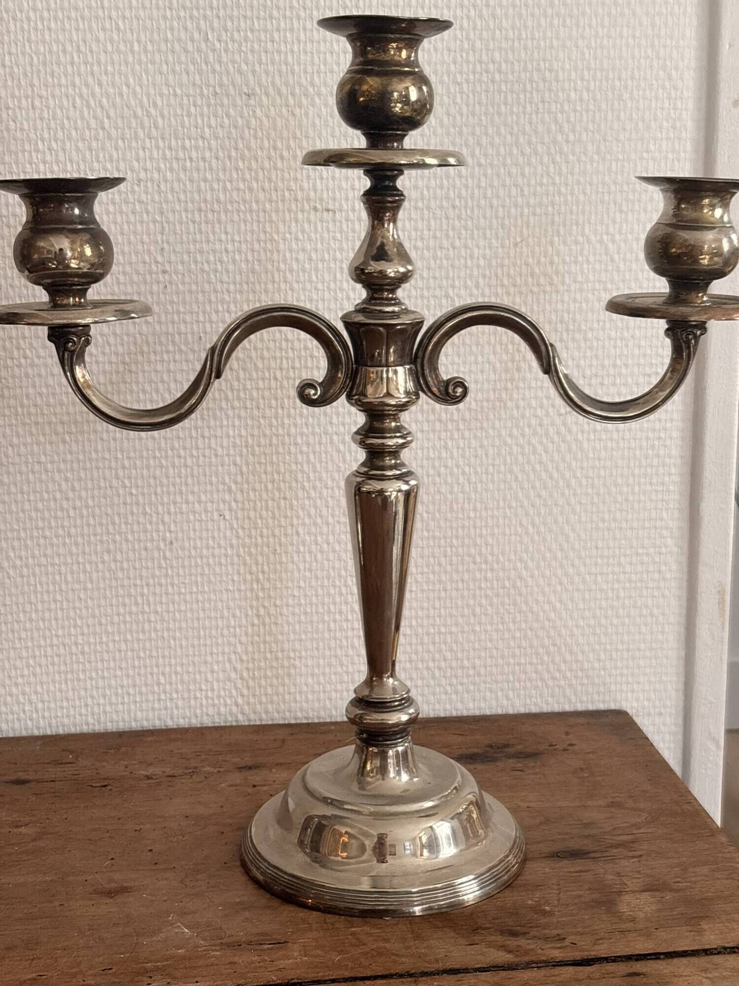 Antique Pair of 3-Light Candelabra Silver-Plated Metal Louis XV Rococo Style