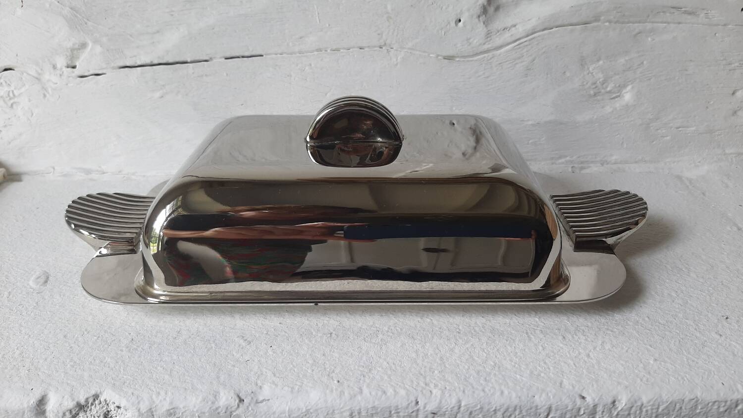 Silver metal butter dish