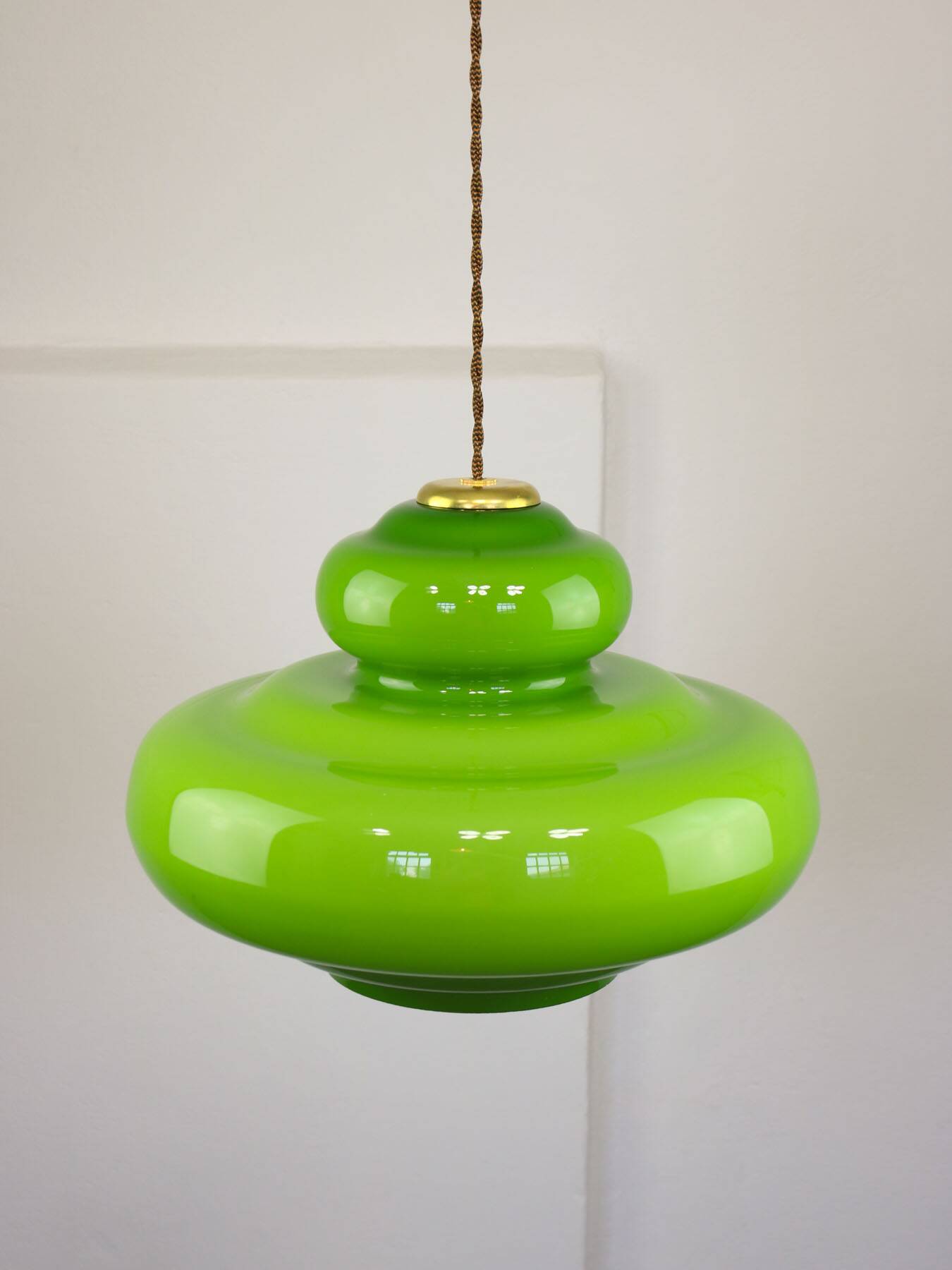Mid-Century Italian Green Glass and Brass Pendant Lamp
