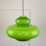 Mid-Century Italian Green Glass and Brass Pendant Lamp