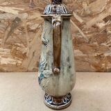 Antique teapot shaped pitcher ceramic brown beige vintage ducks decor