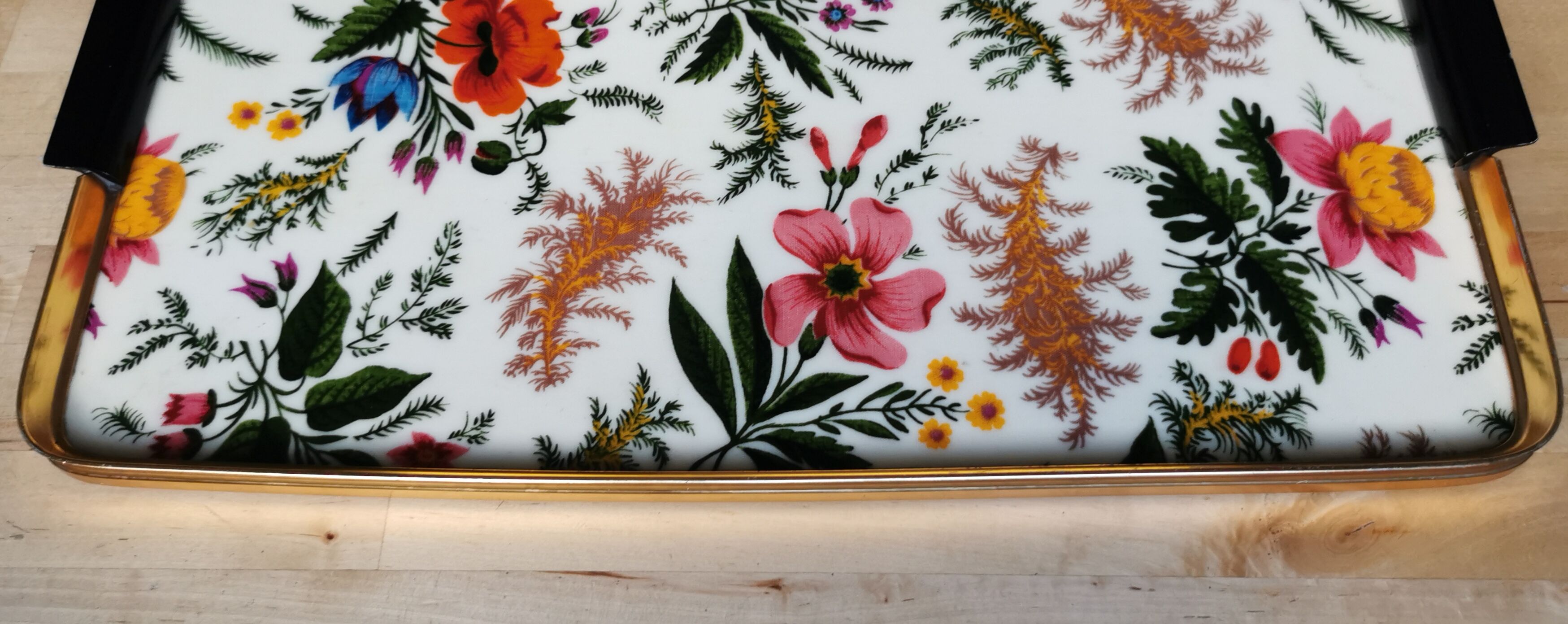 Vintage gold metal flowers tray