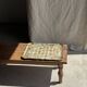 Large wooden tray hand-painted with blue and gold floral ornaments L48x38