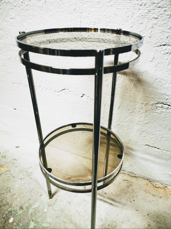 Chrome and smoked glass side table