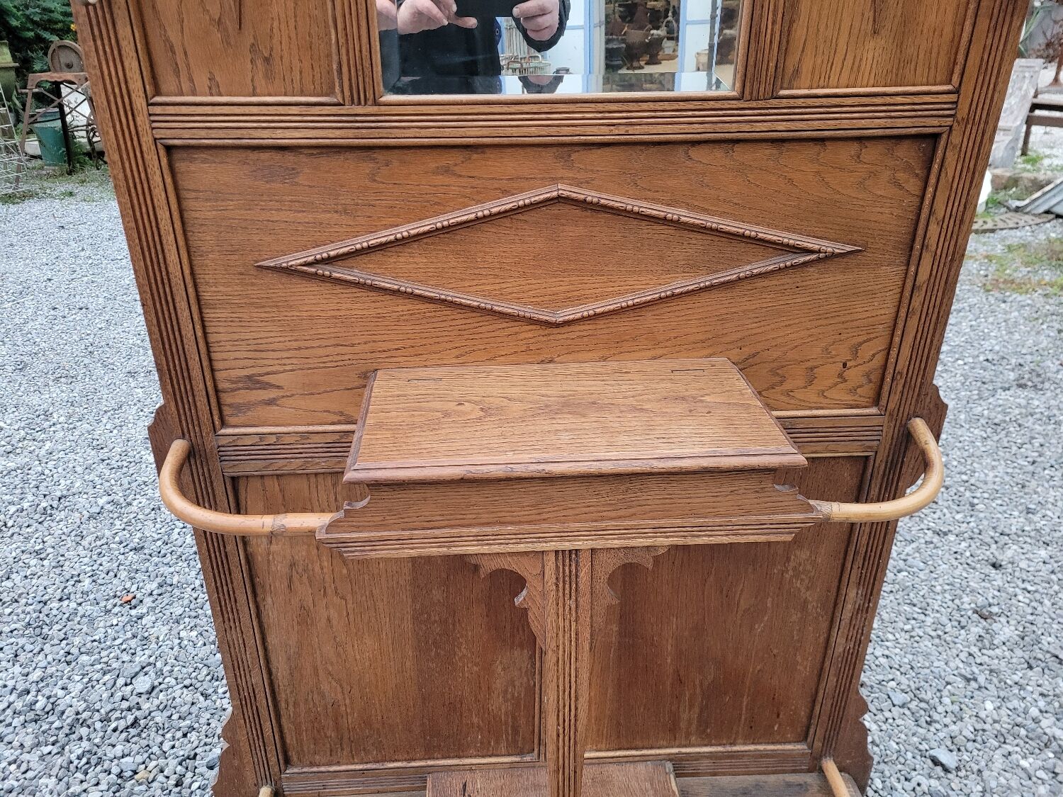 Old oak cloakroom or coat rack