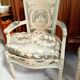 Pair of large Louis XVI armchairs in water green and cream wood.