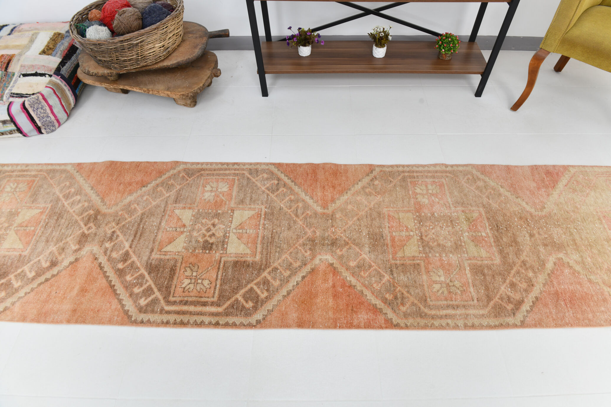 Orange and brown runner rug 78x393cm