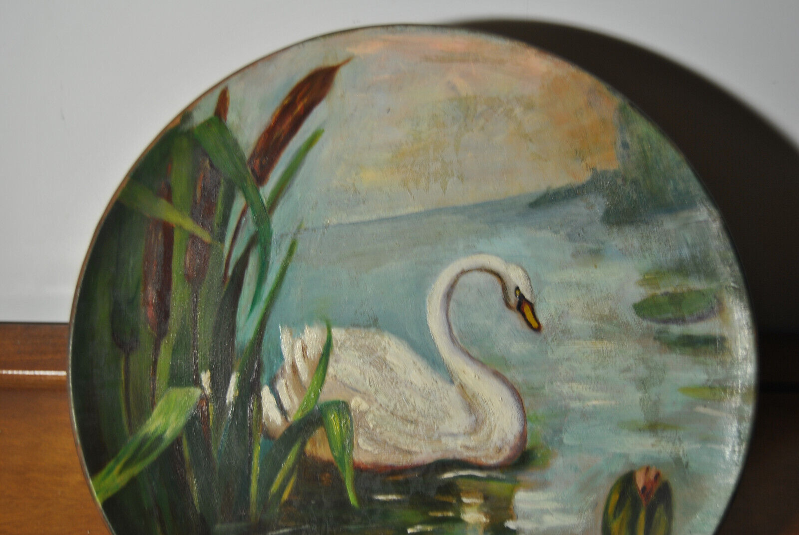 Set of 3 dishes 19th century terracotta painting 1895 boat lily lily swan