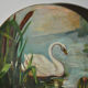 Set of 3 dishes 19th century terracotta painting 1895 boat lily lily swan