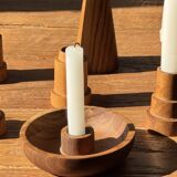 Circular teak monoxyle candlestick, pyramidal with a high central part H7 D5.