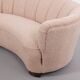 Danish curved banana sofa in a powder pink wool fabric, 1940s