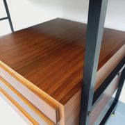 Bureau italien moderniste avec bibliothèque étagère string teck métal