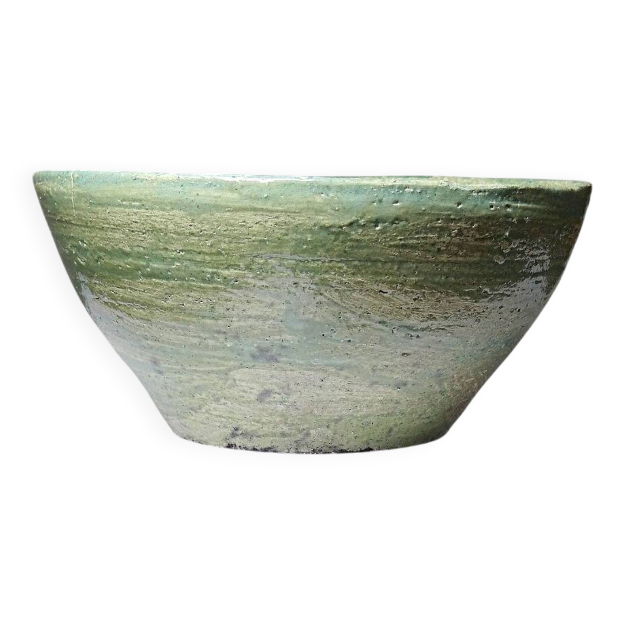 Wabi-Sabi handcrafted ceramic bowl in celadon green, 20th-19th century.