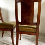 Pair of wooden chairs in green corduroy velvet in Directoire style.
