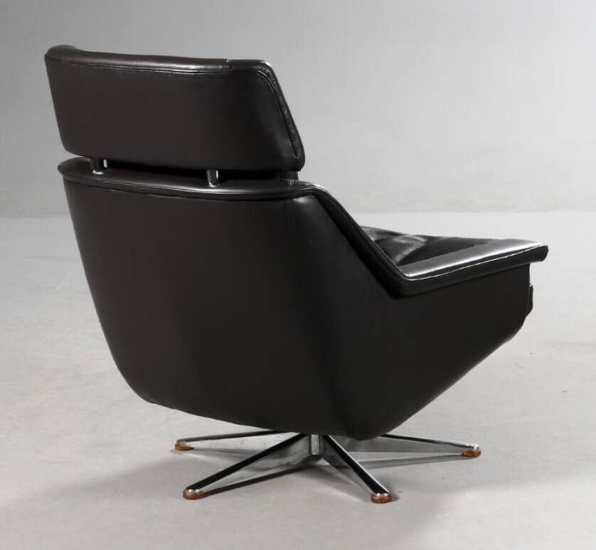 Vintage Danish mid-century Werner Langenfeld leather lounge chair 1970s