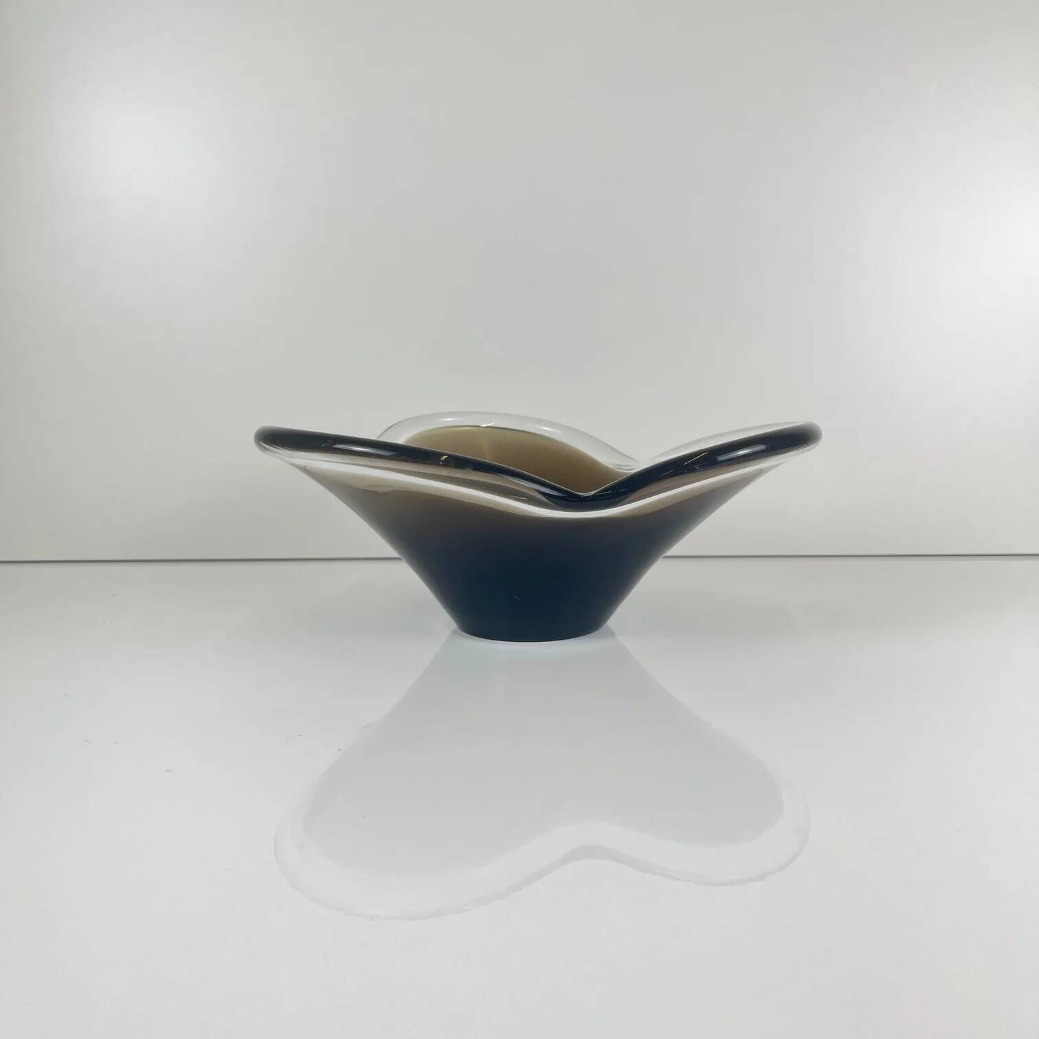 Smoked glass bowl, free-form, 1970