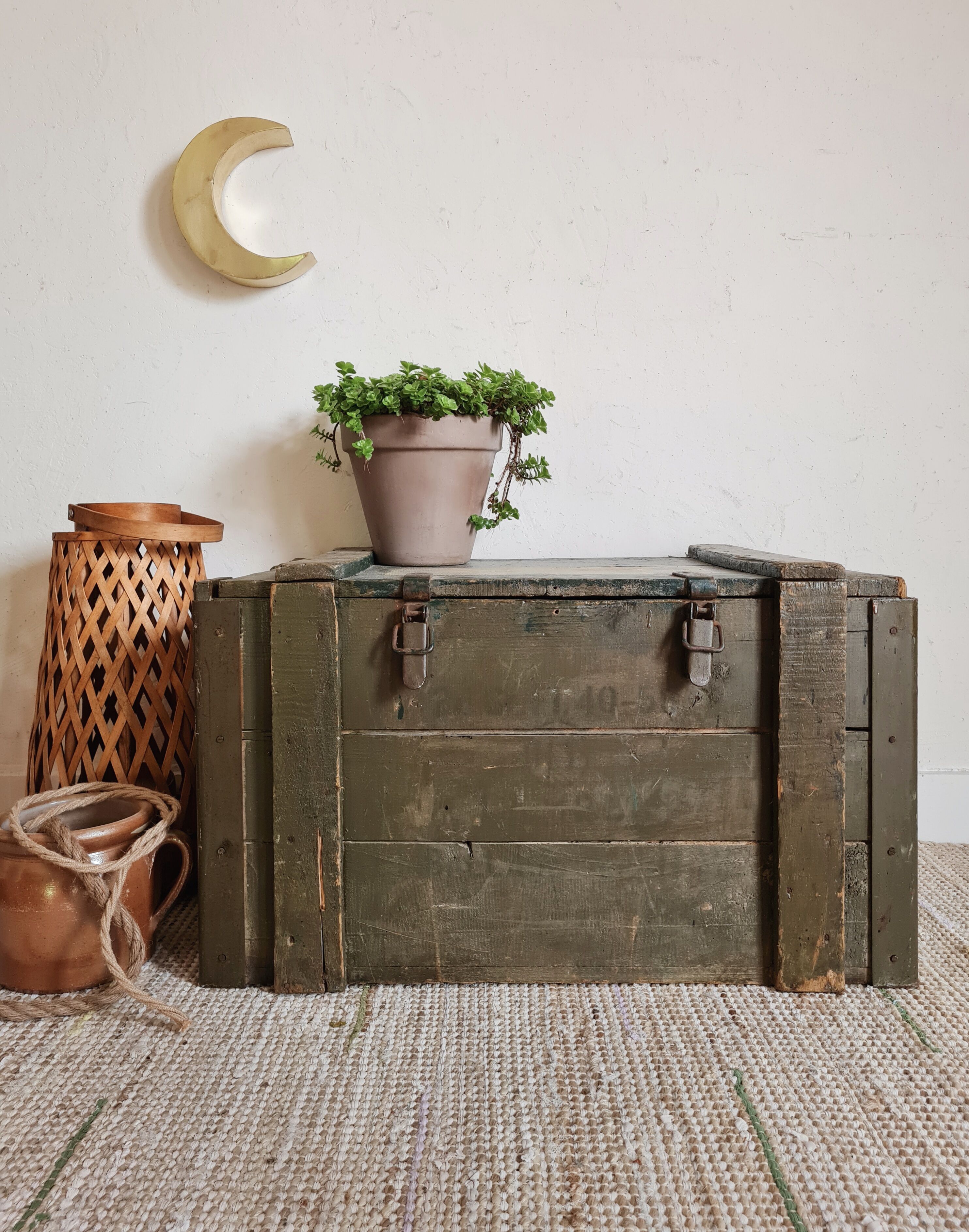 Old green military crate or trunk
