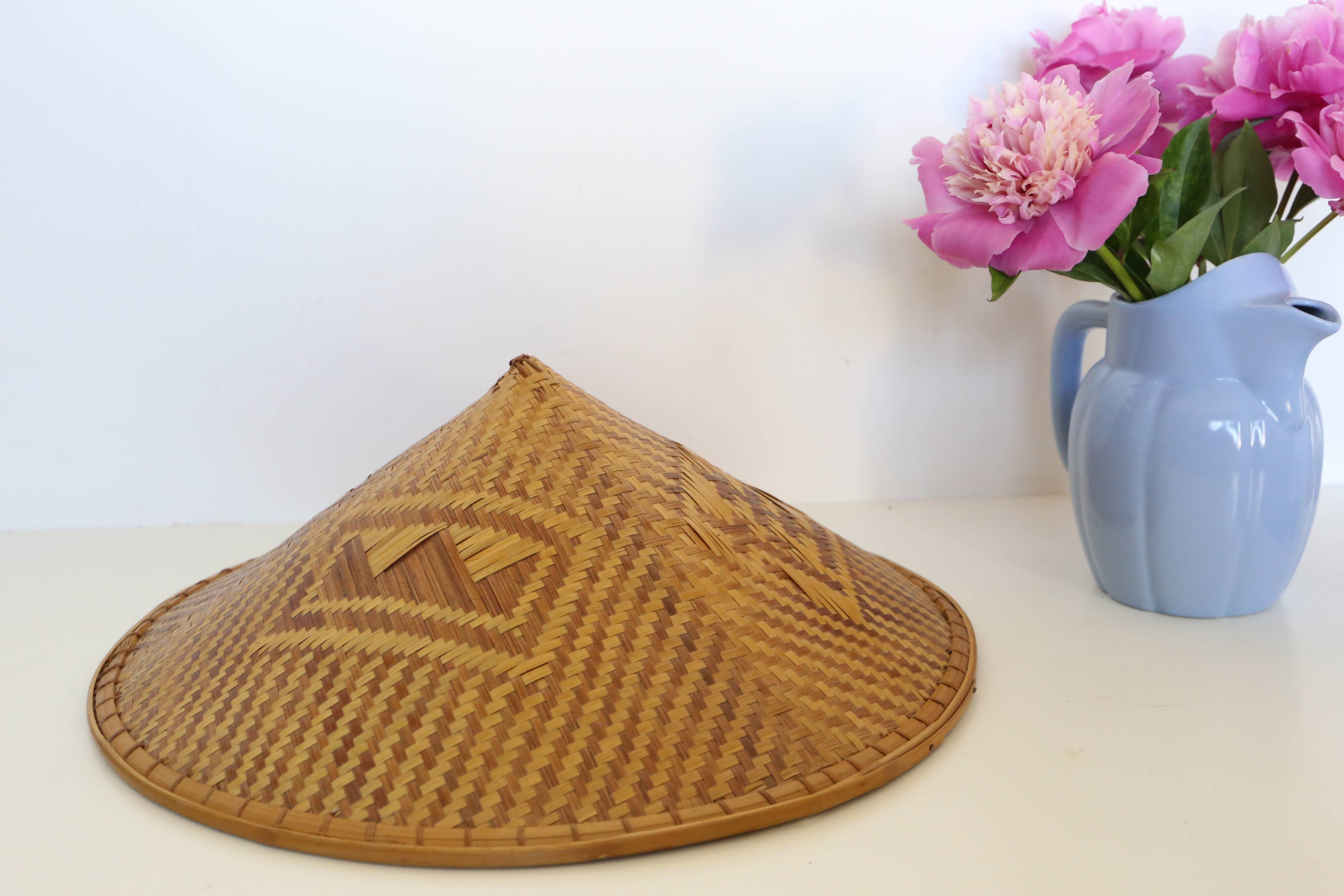 Vintage Chinese hat, bohemian wall decoration