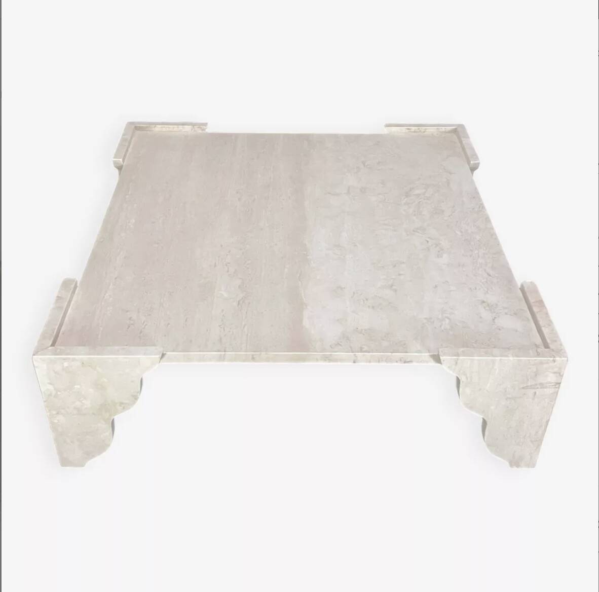 Large square coffee table in travertine by Claude Berraldacci. 1990s. France.