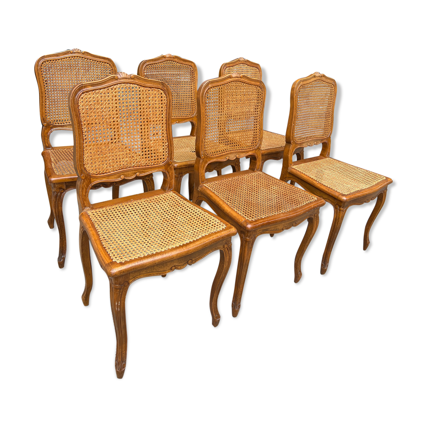 Set of 6 antique chairs in wood and cannage