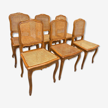Lot de 6 chaises anciennes en bois et cannage
