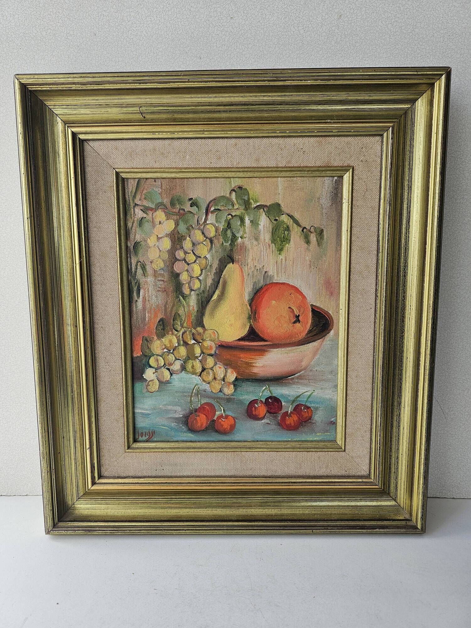 Oil Painting on Canvas Still Life with Fruits Signed Jorgji