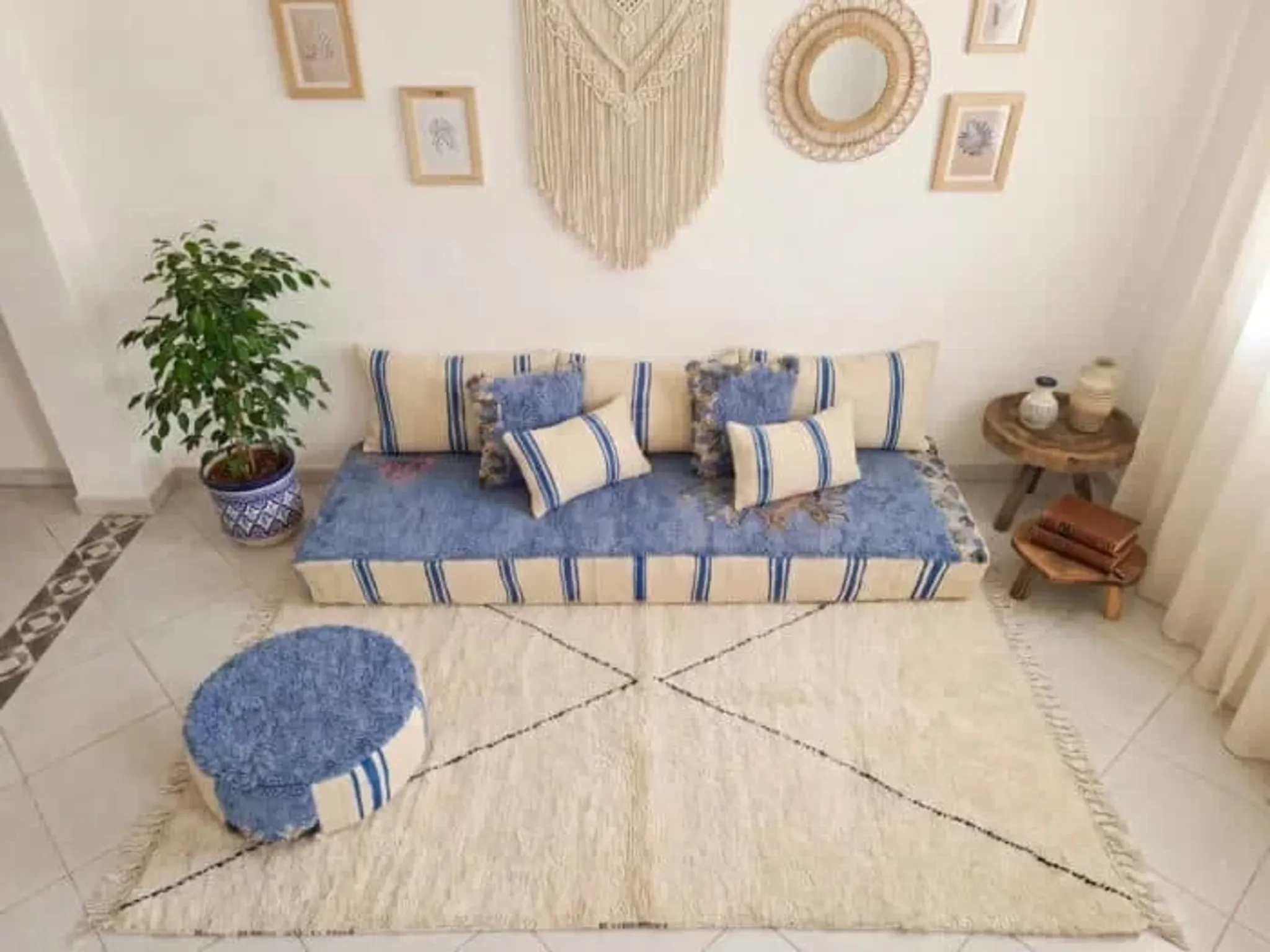 Handwoven Moroccan floor sofa set with Berber wool.