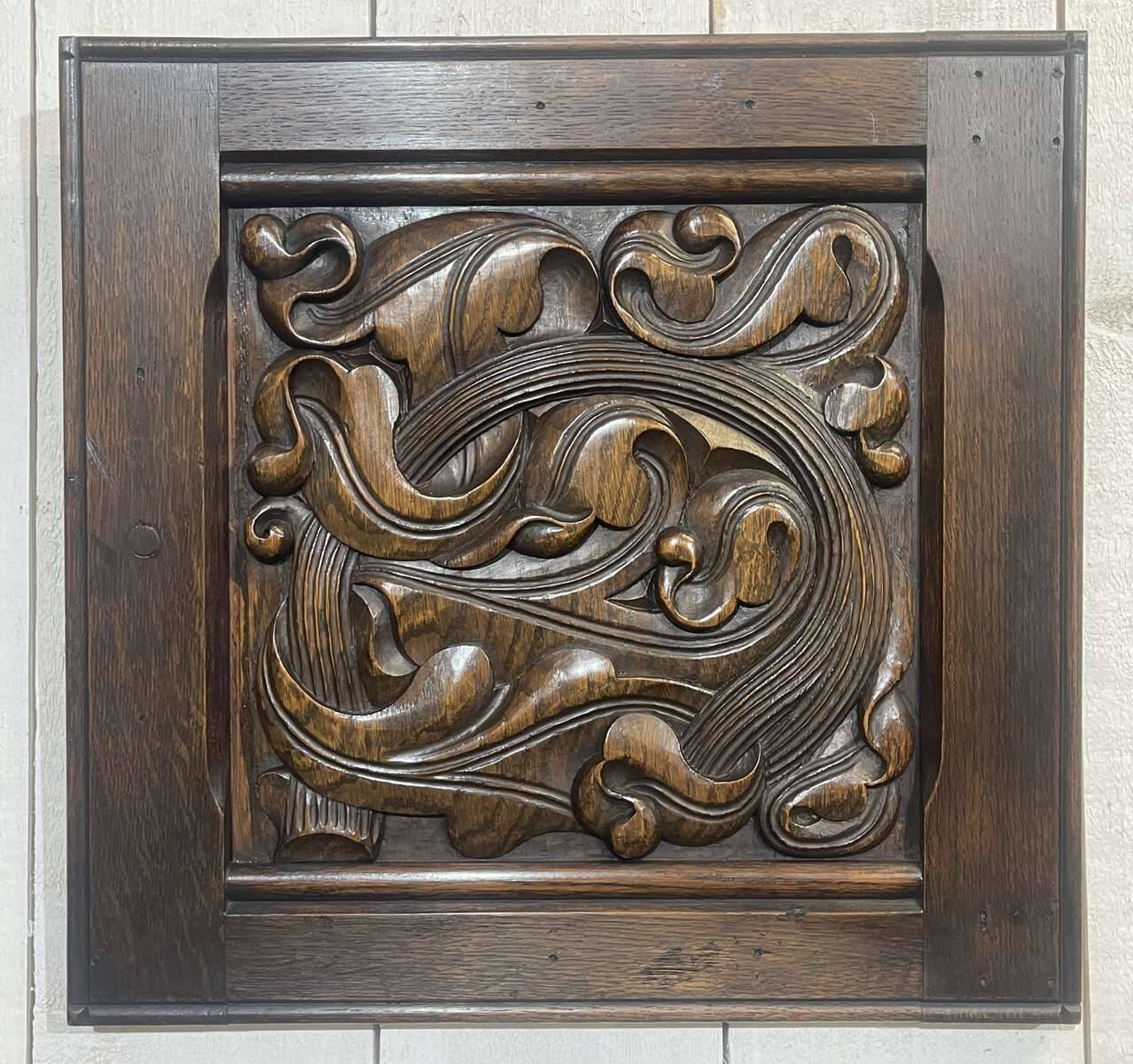 Pair of carved oak panels by Joseph Savina (1901-1983)