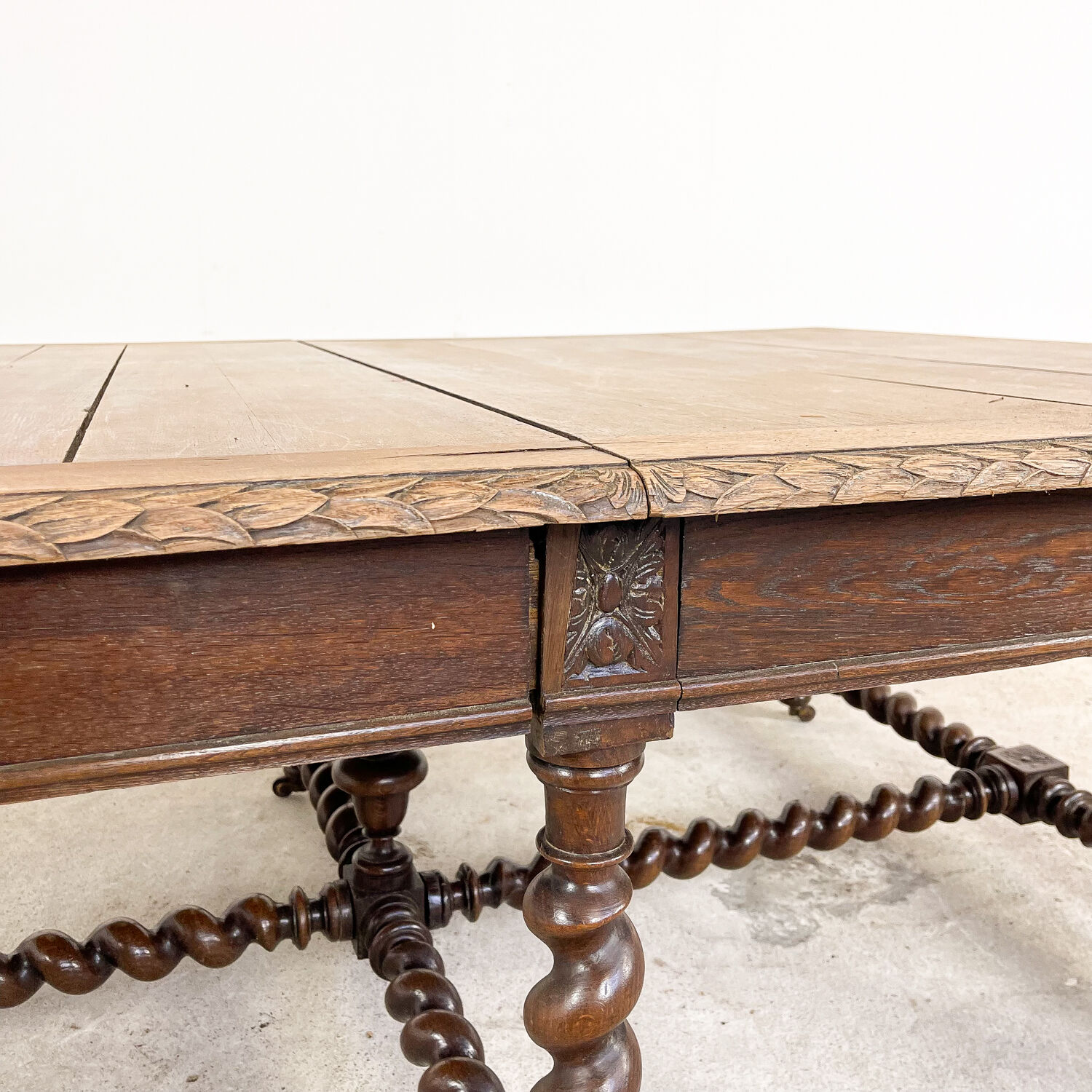 French antique extendable table 350cm Louis XIII barley twist