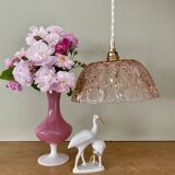 Vintage lampshade pendant light in pink molded glass - tableware collection -