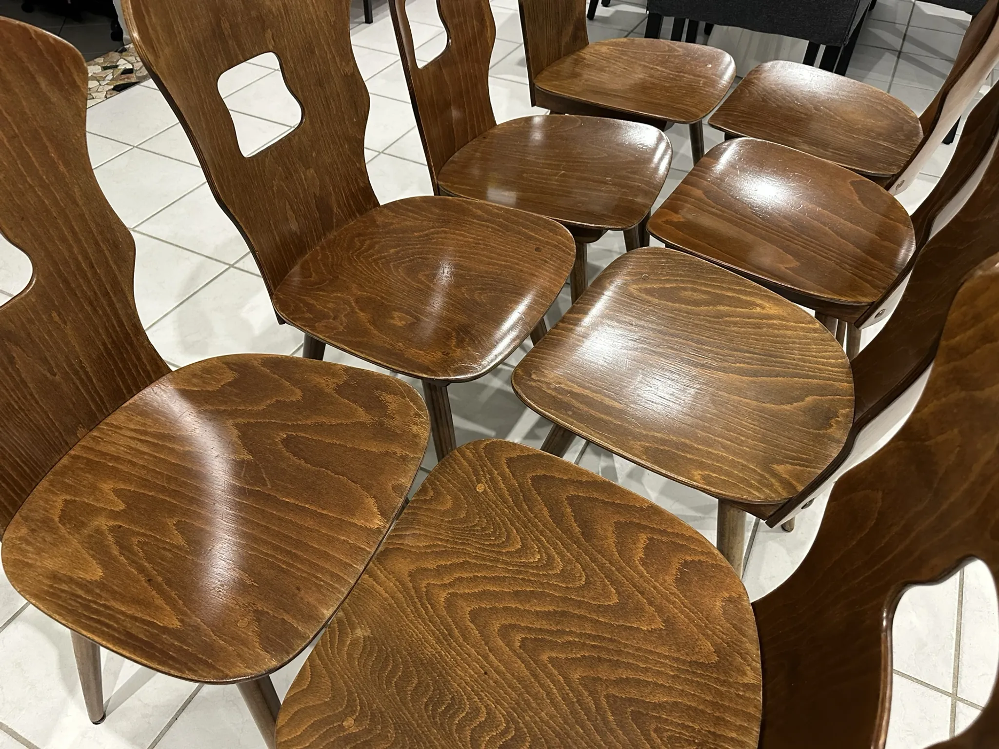 Set of 8 vintage Baumann bistro chairs from the 1970s.