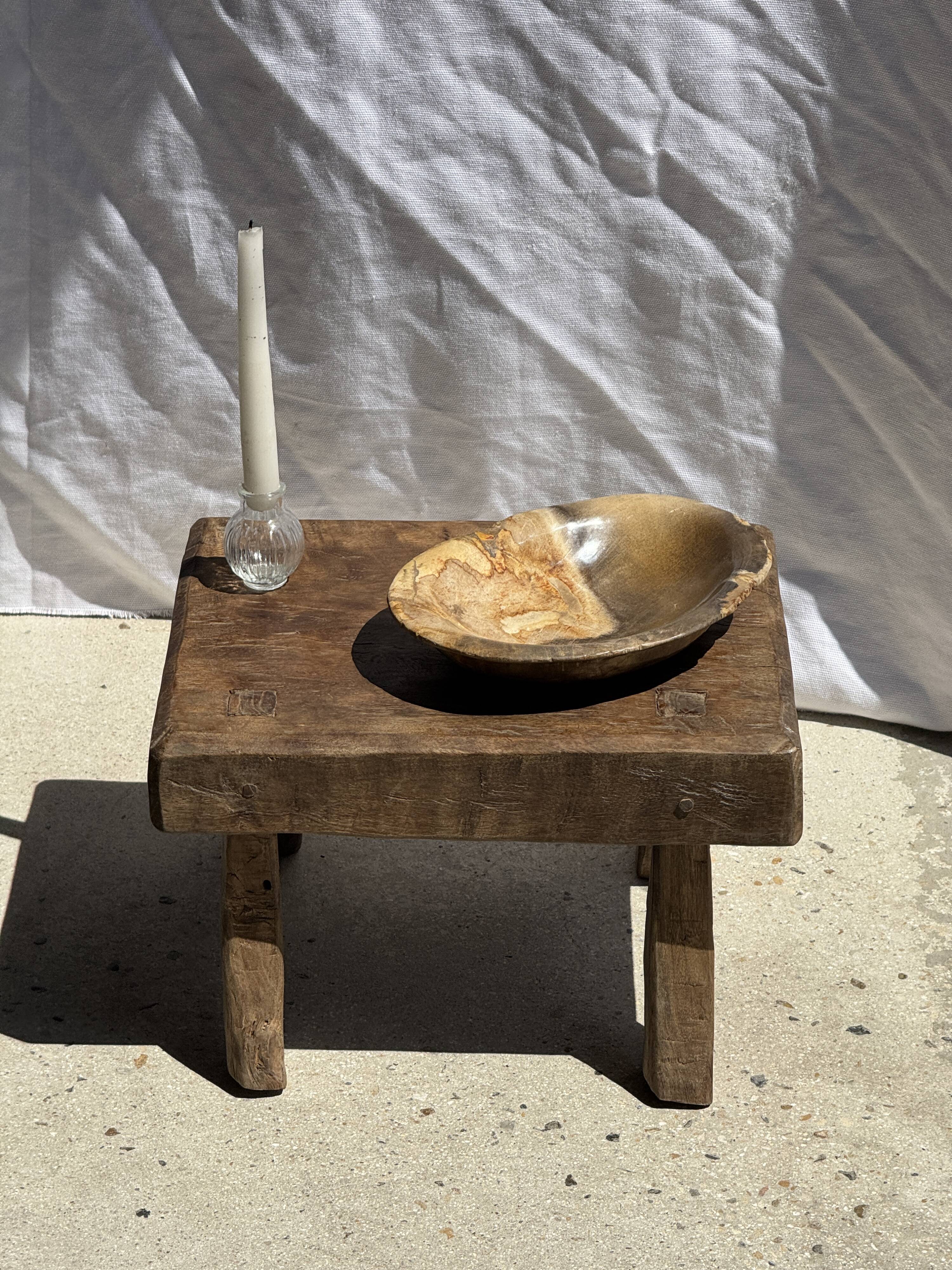 Small stool, rectangular accent stool in solid teak wabi-sabi H26